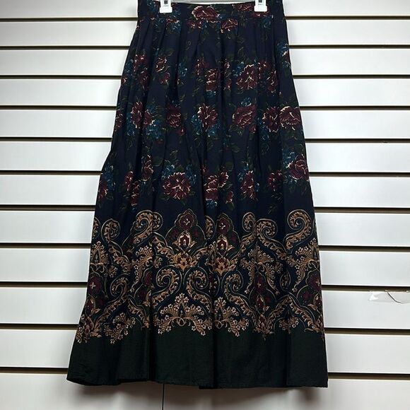 Vintage Black/Blue/Purple Flo Maxi Skirt- Blue and Purple Flower Pattern Sz M - Picture 1 of 8